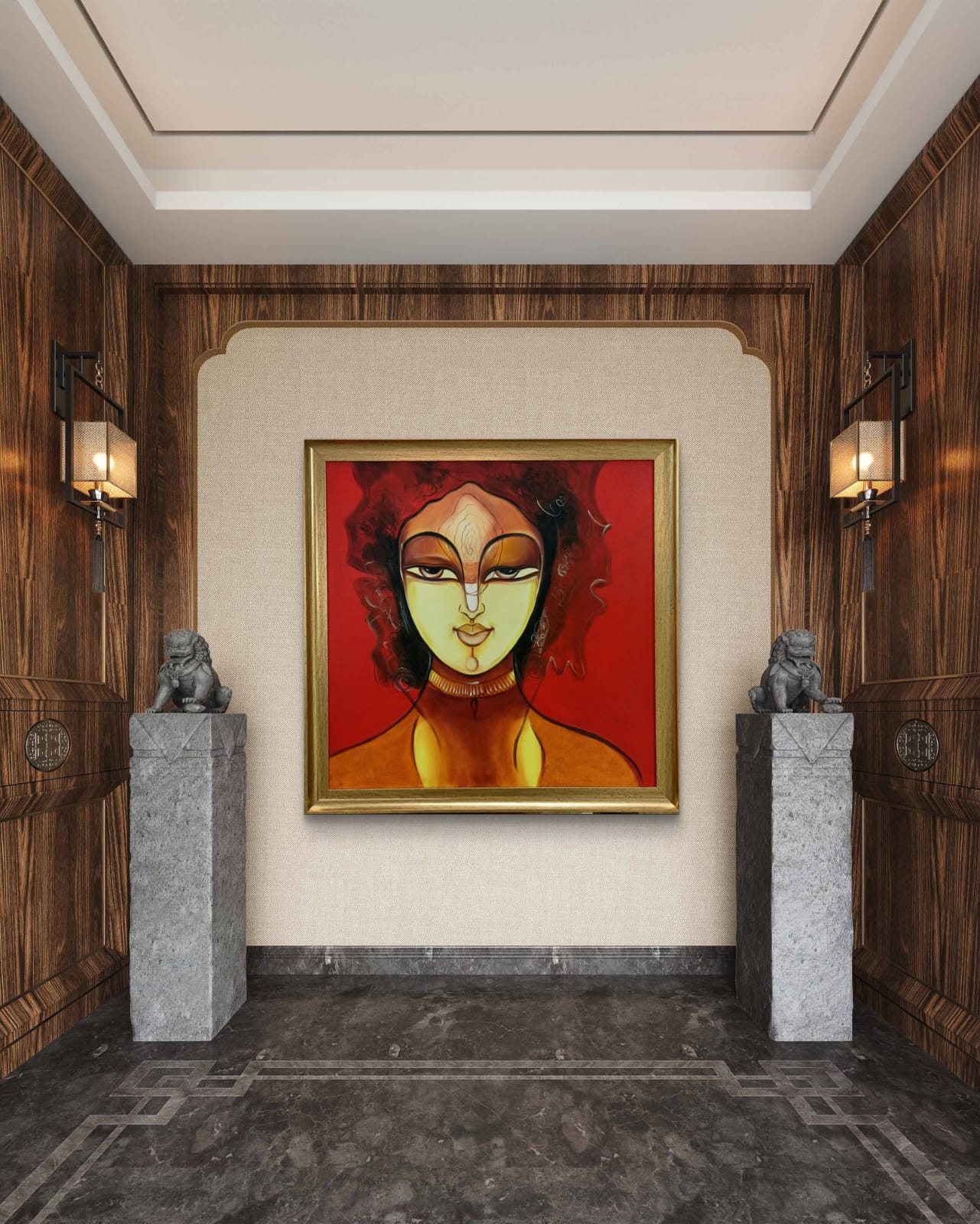 Divine Feminine Aura artwork in Traditional Asian-inspired Lobby