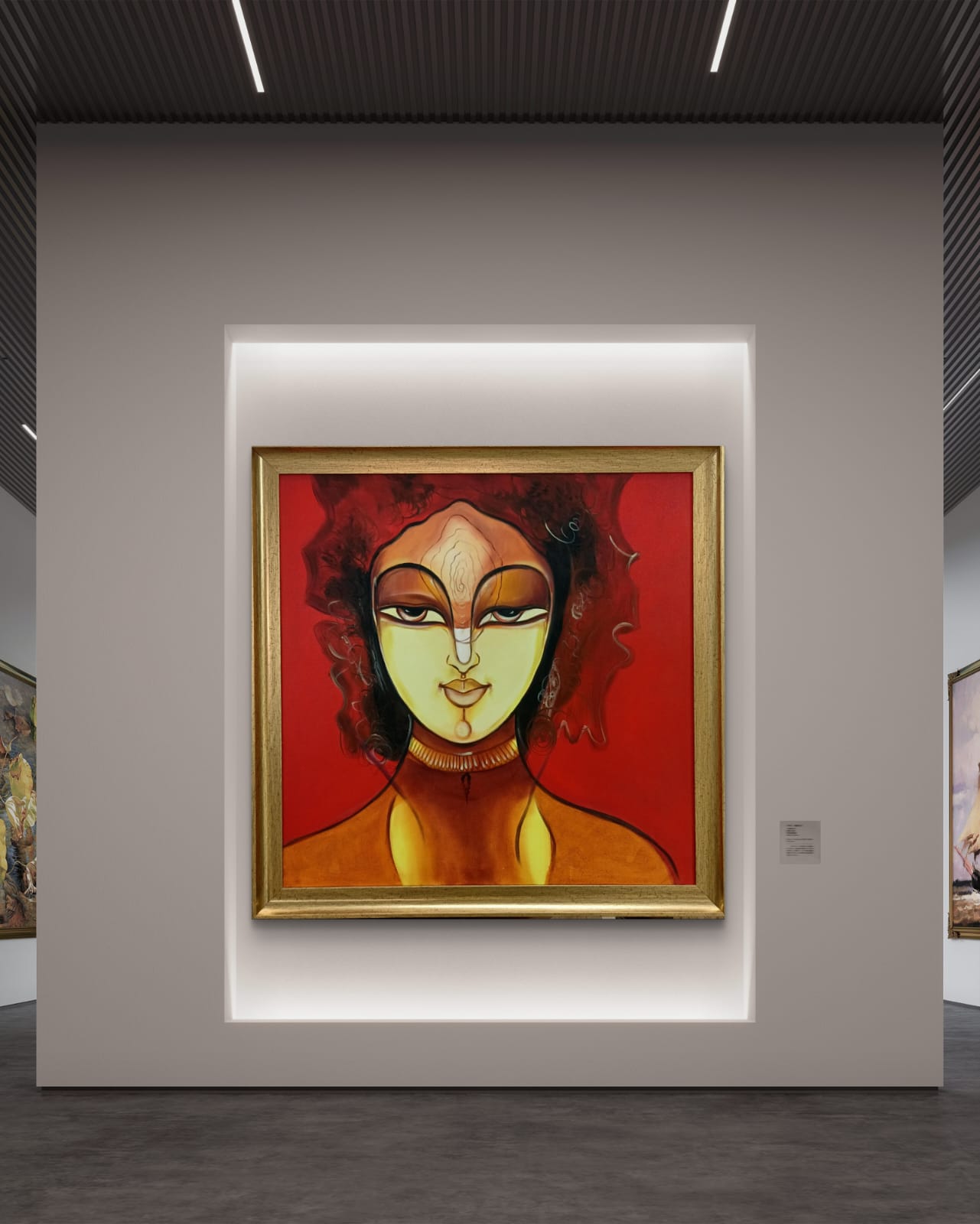 Divine Feminine Aura artwork on white wall in modern entryway