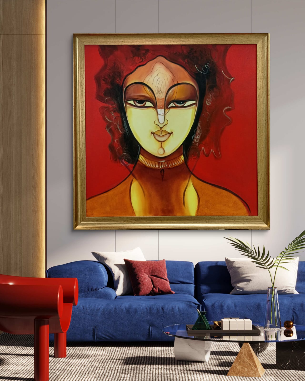 Divine Feminine Aura artwork in modern minimalist living room