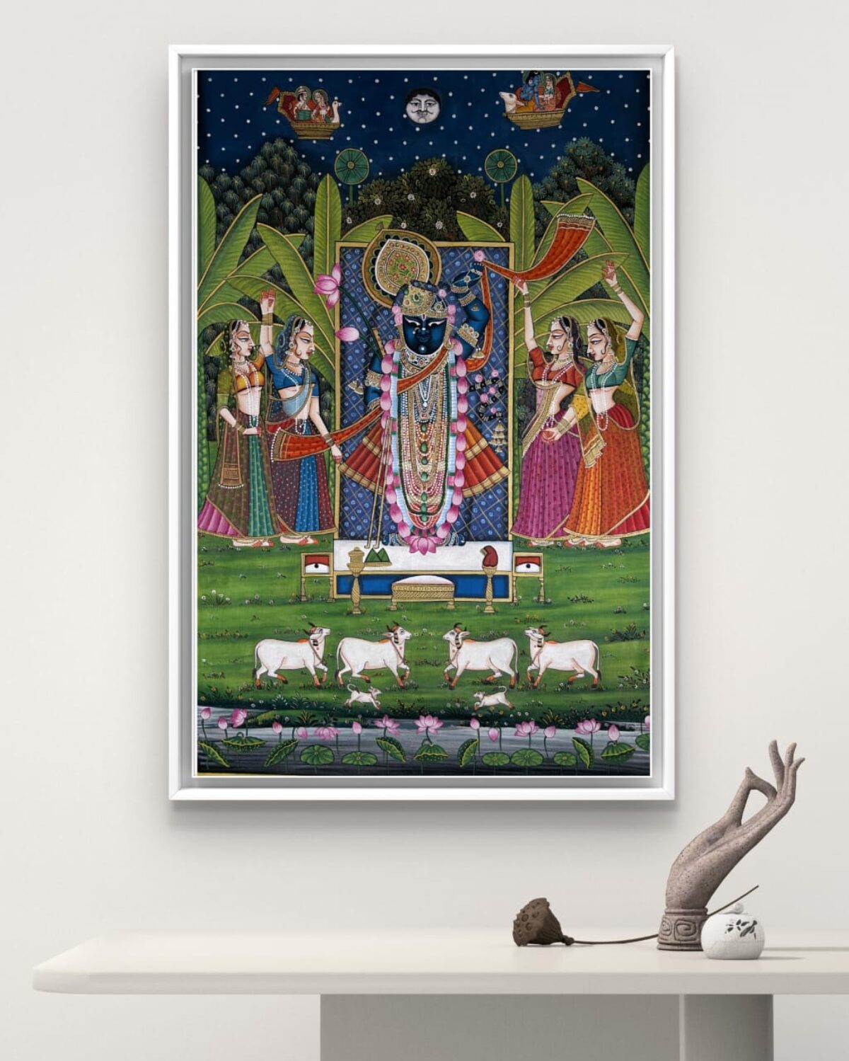 ☆ちゃと☆アウガルテン シロノワズリ Handpainted 貴重 Pichwai Painting of Shrinathji Darshan Indian Art Home Decor Wall