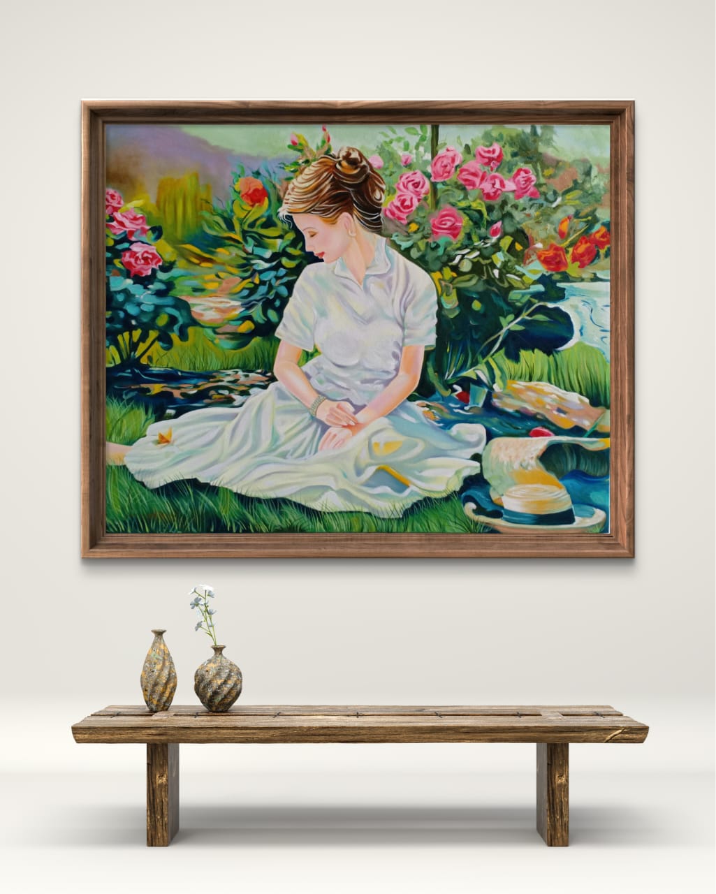 Romantic Girl's Reverie artwork above wooden table