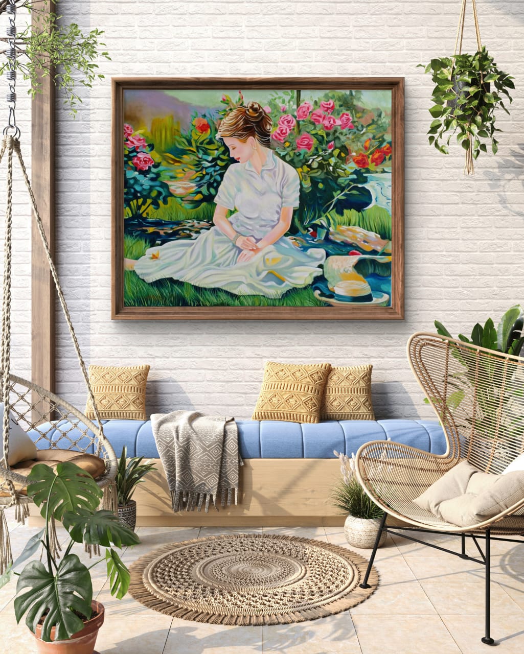 Romantic Girl's Reverie artwork in contemporary Bohemian style garden room