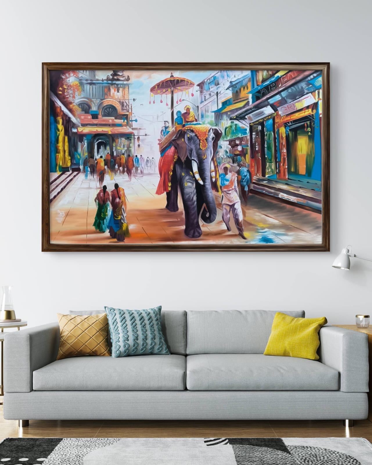 Royal Walk in Old Delhi 4 Royal Walk in Old Delhi on white wall over couch in minimalist home