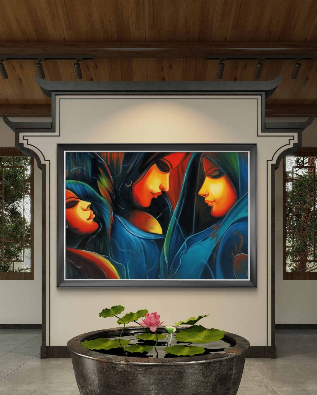 Three Sisters in Serenity 7 Three Sisters in Serenity artwork in asian inspired entryway