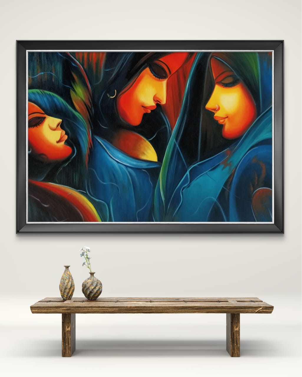Three Sisters in Serenity 8 Three Sisters in Serenity artwork above wooden bench