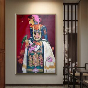 Divine feminine grace artwork with lotus symbolism displayed in contemporary Asian-inspired interior