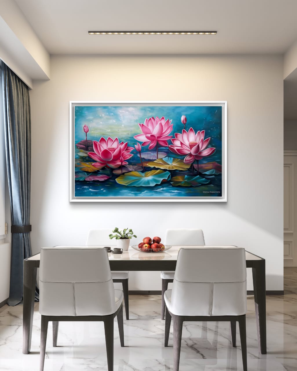 Lotus Symphony 8 lotus symphony artwork on a wall over dining table