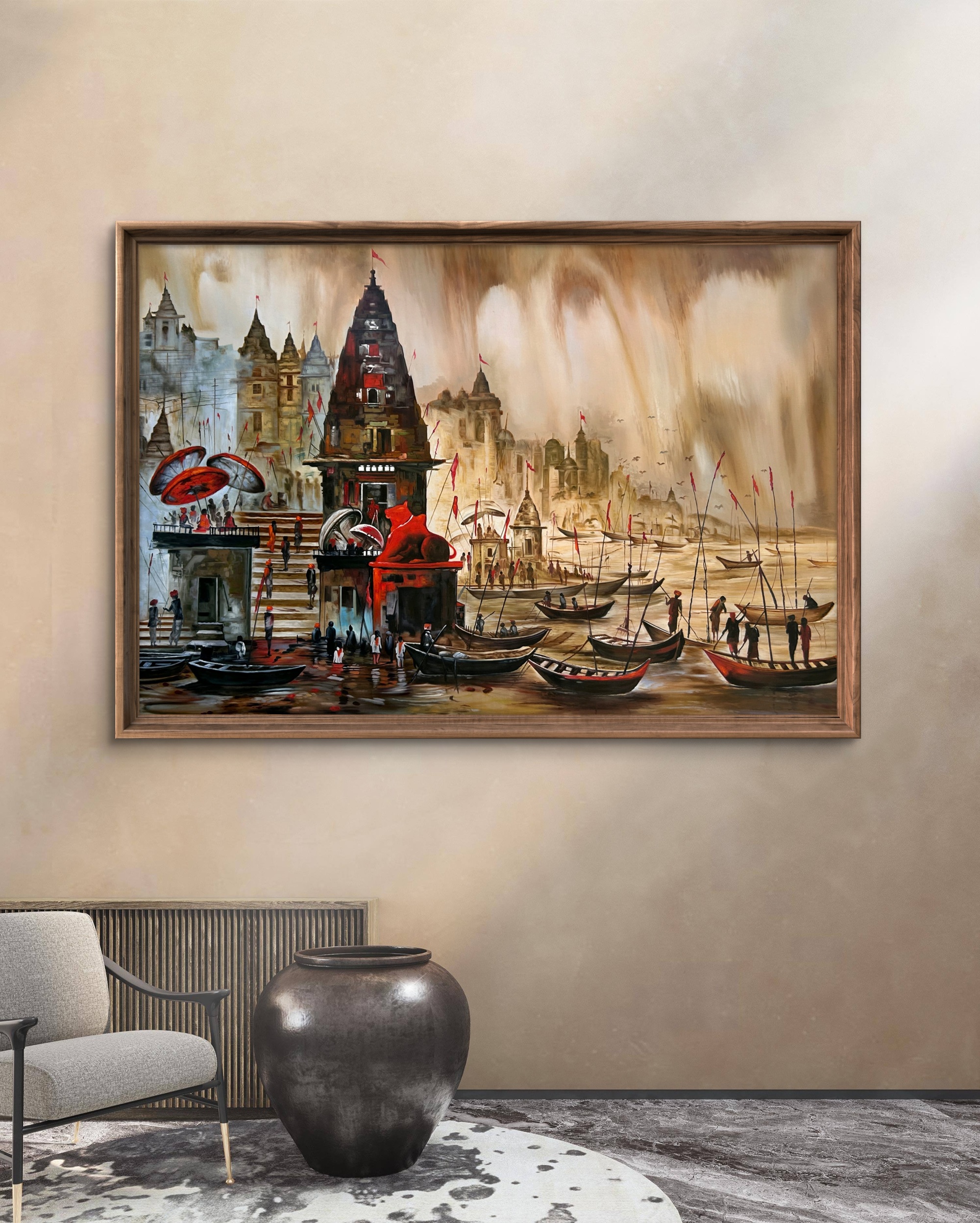 Kashi Eternal Ghats Oil Painting