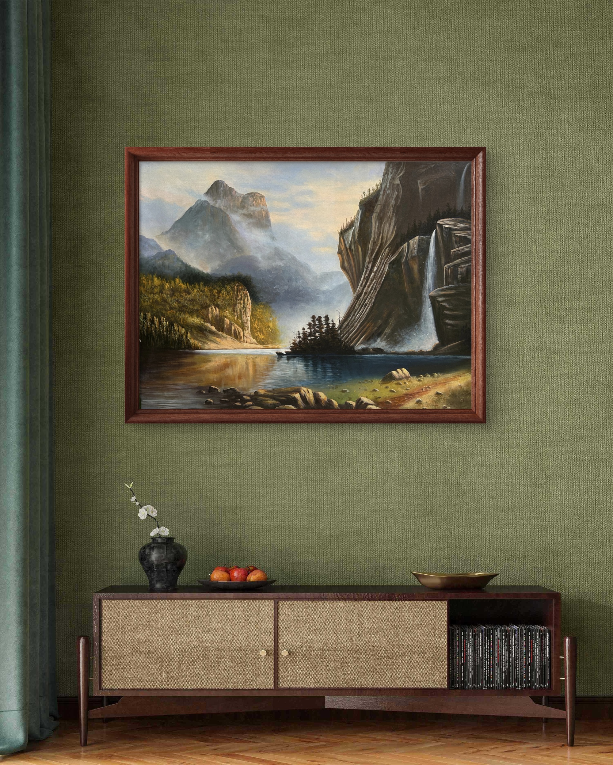 Misty Mountain Falls Acrylic Landscape Painting Misty Mountain Falls Acrylic Landscape Painting