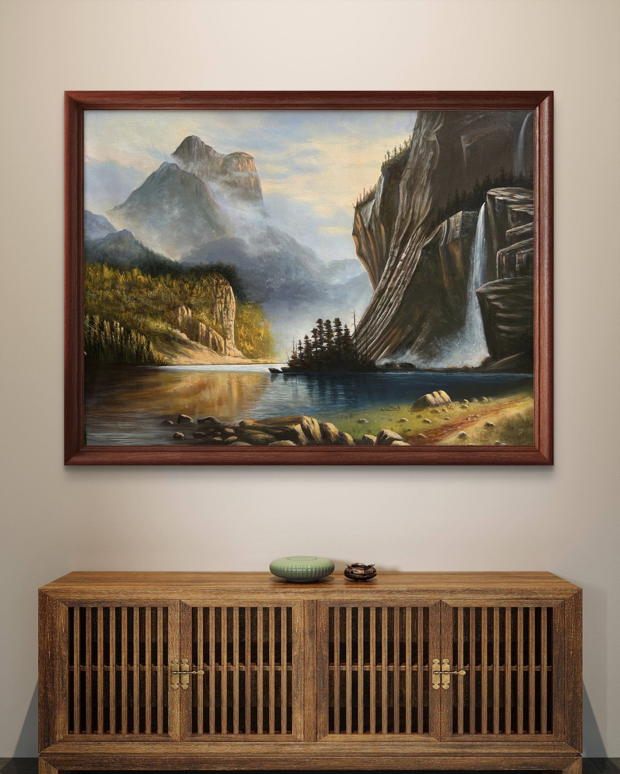 Misty Mountain Falls Acrylic Landscape Painting Misty Mountain Falls Acrylic Landscape Painting