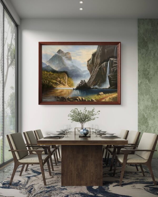 Misty Mountain Falls Acrylic Landscape Painting
