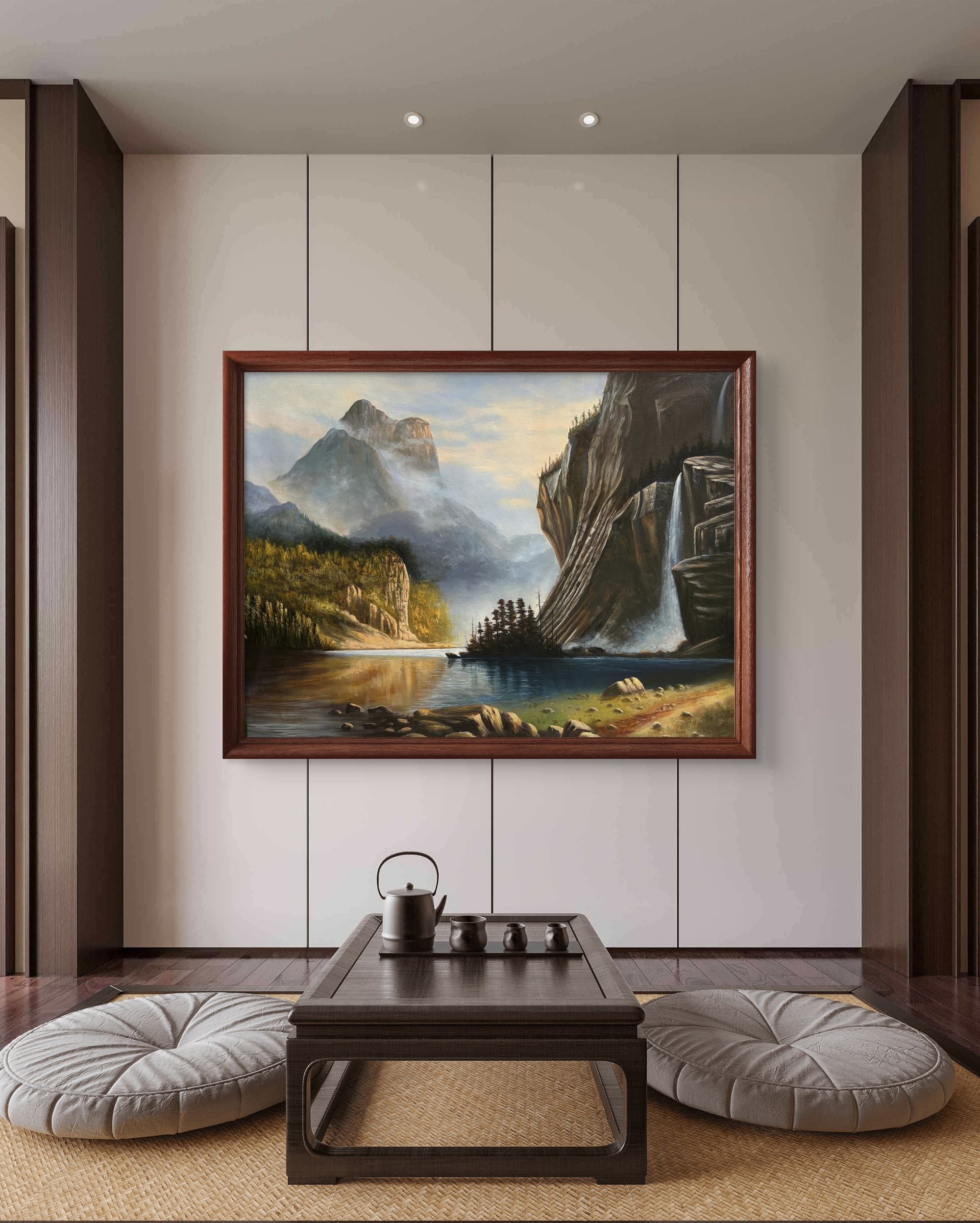 Misty Mountain Falls Acrylic Landscape Painting Misty Mountain Falls Acrylic Landscape Painting