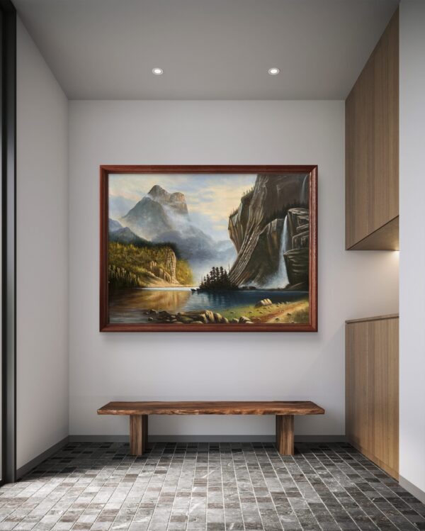 Misty Mountain Falls Acrylic Landscape Painting