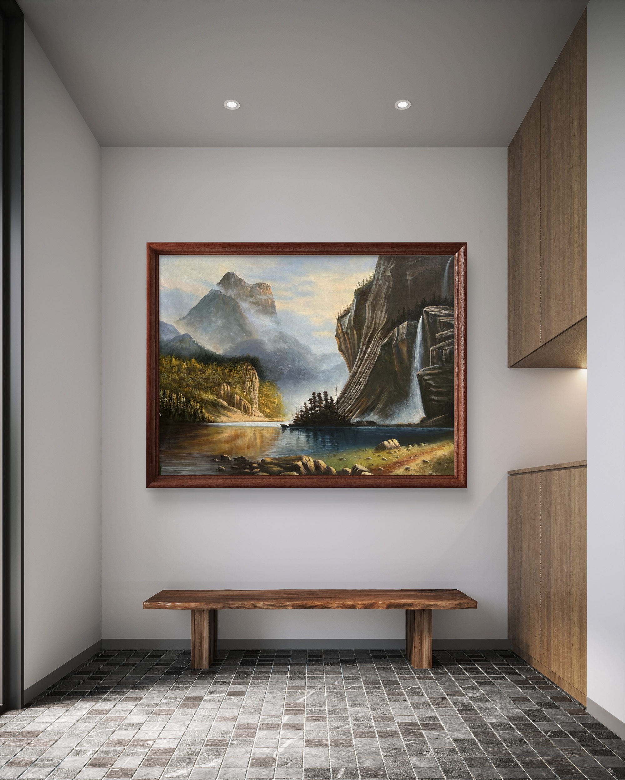 Misty Mountain Falls Acrylic Landscape Painting Misty Mountain Falls Acrylic Landscape Painting