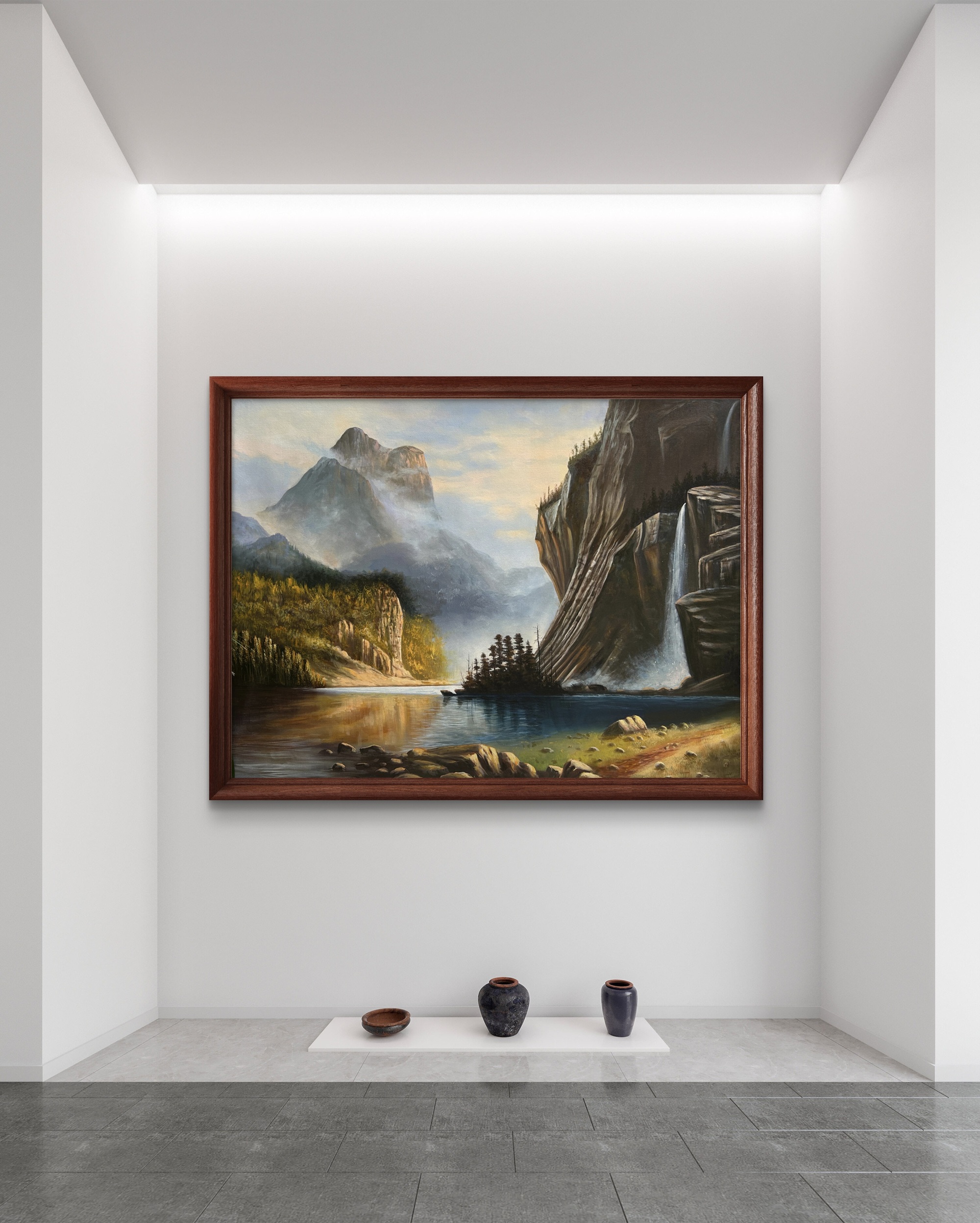 Misty Mountain Falls Acrylic Landscape Painting Misty Mountain Falls Acrylic Landscape Painting