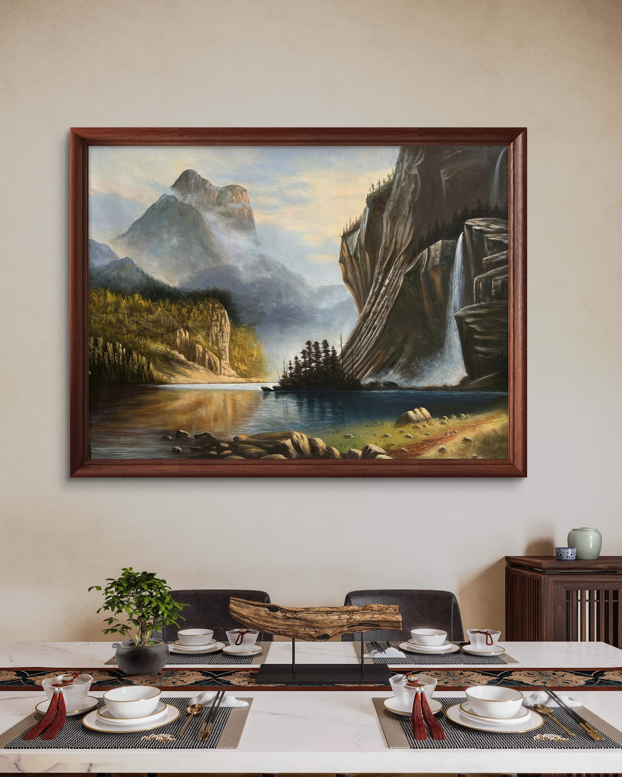 Misty Mountain Falls Acrylic Landscape Painting Misty Mountain Falls Acrylic Landscape Painting