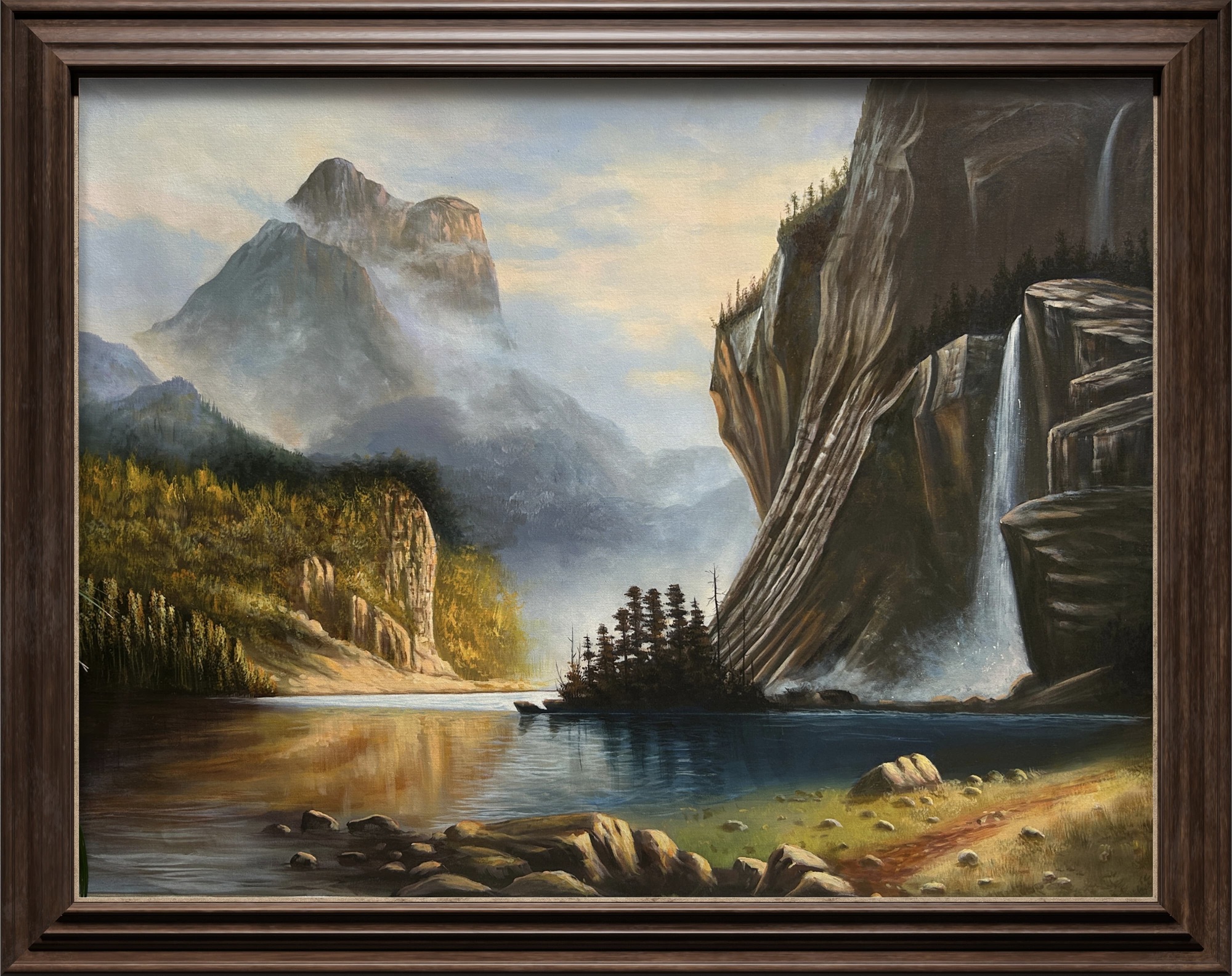 Misty Mountain Falls Acrylic Landscape Painting Misty Mountain Falls Acrylic Landscape Painting