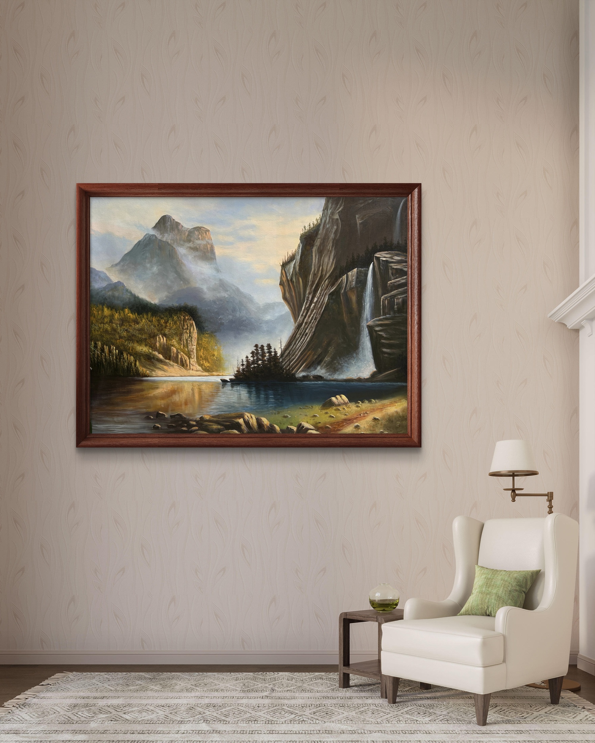 Misty Mountain Falls Acrylic Landscape Painting Misty Mountain Falls Acrylic Landscape Painting