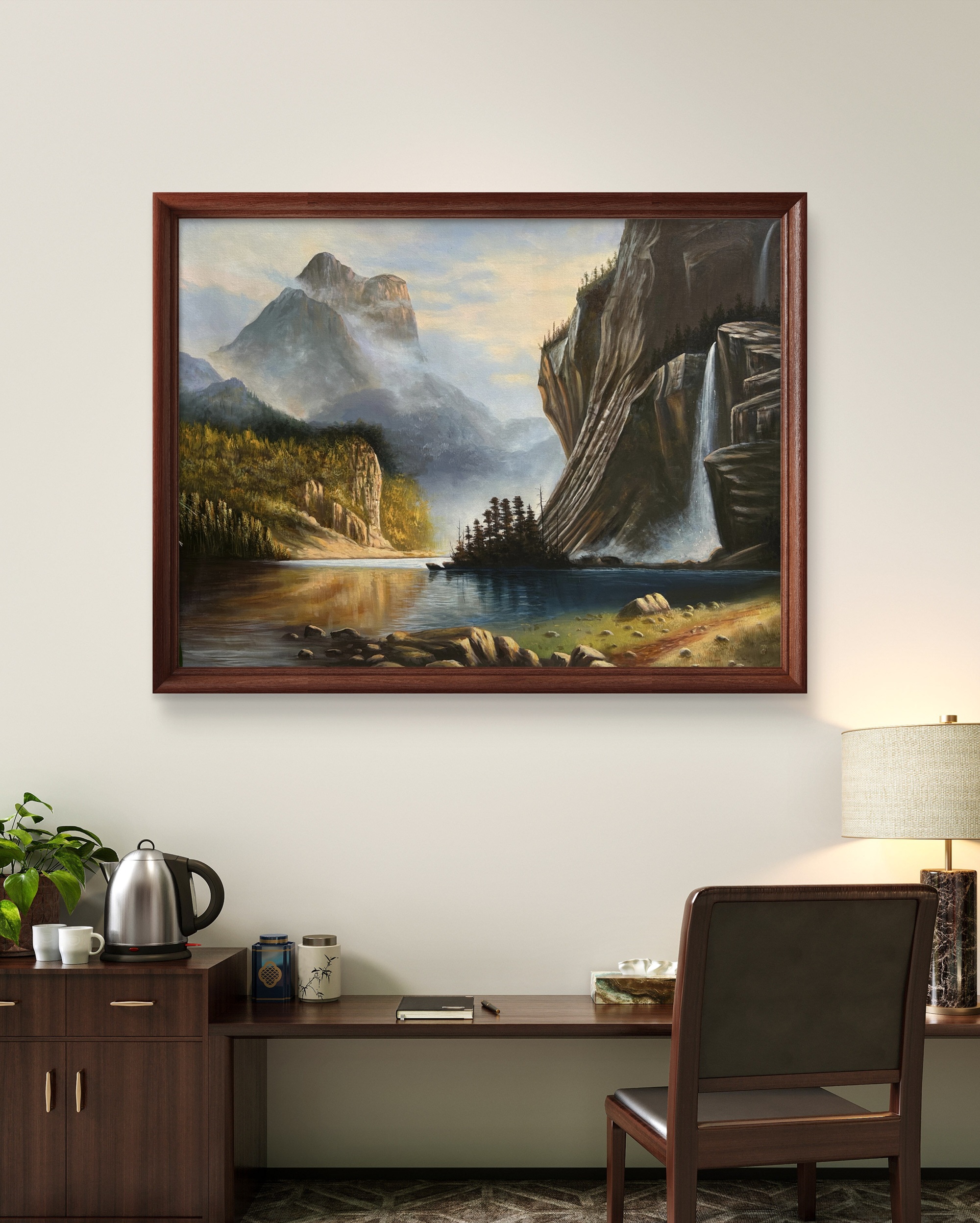 Misty Mountain Falls Acrylic Landscape Painting Misty Mountain Falls Acrylic Landscape Painting