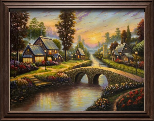 Twilight Village – Acrylic Landscape Painting