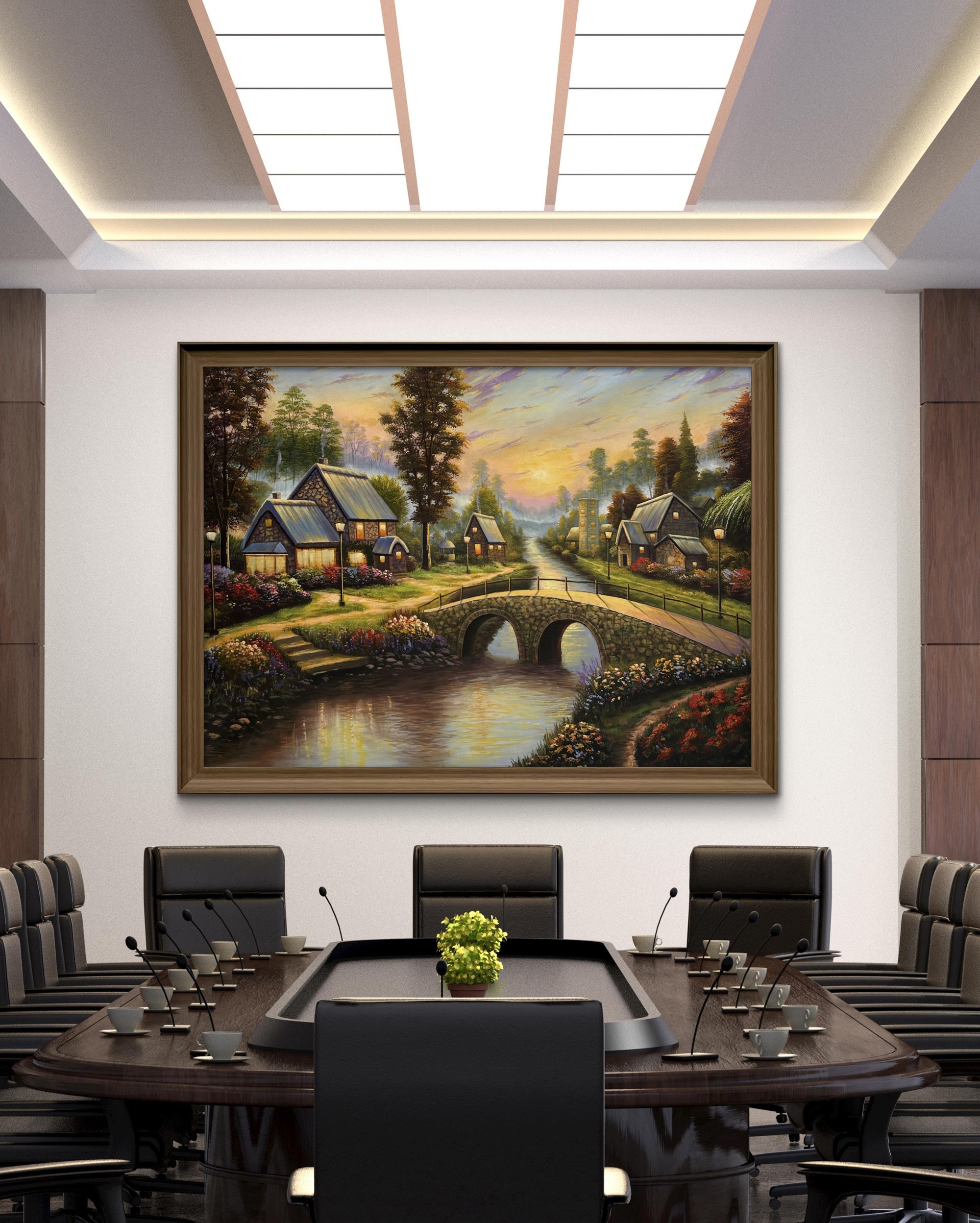 Twilight Village Acrylic Landscape Painting