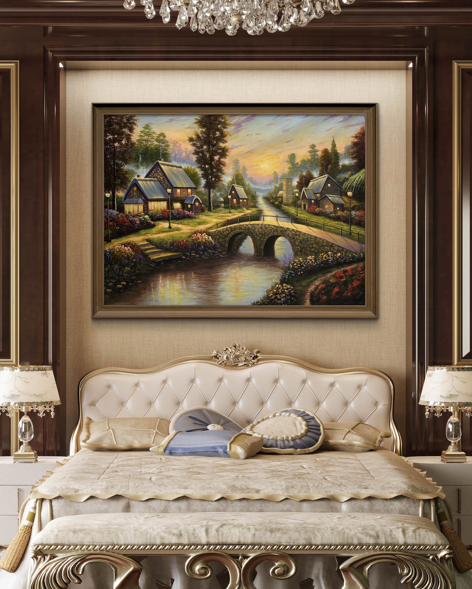 Twilight Village Acrylic Landscape Painting