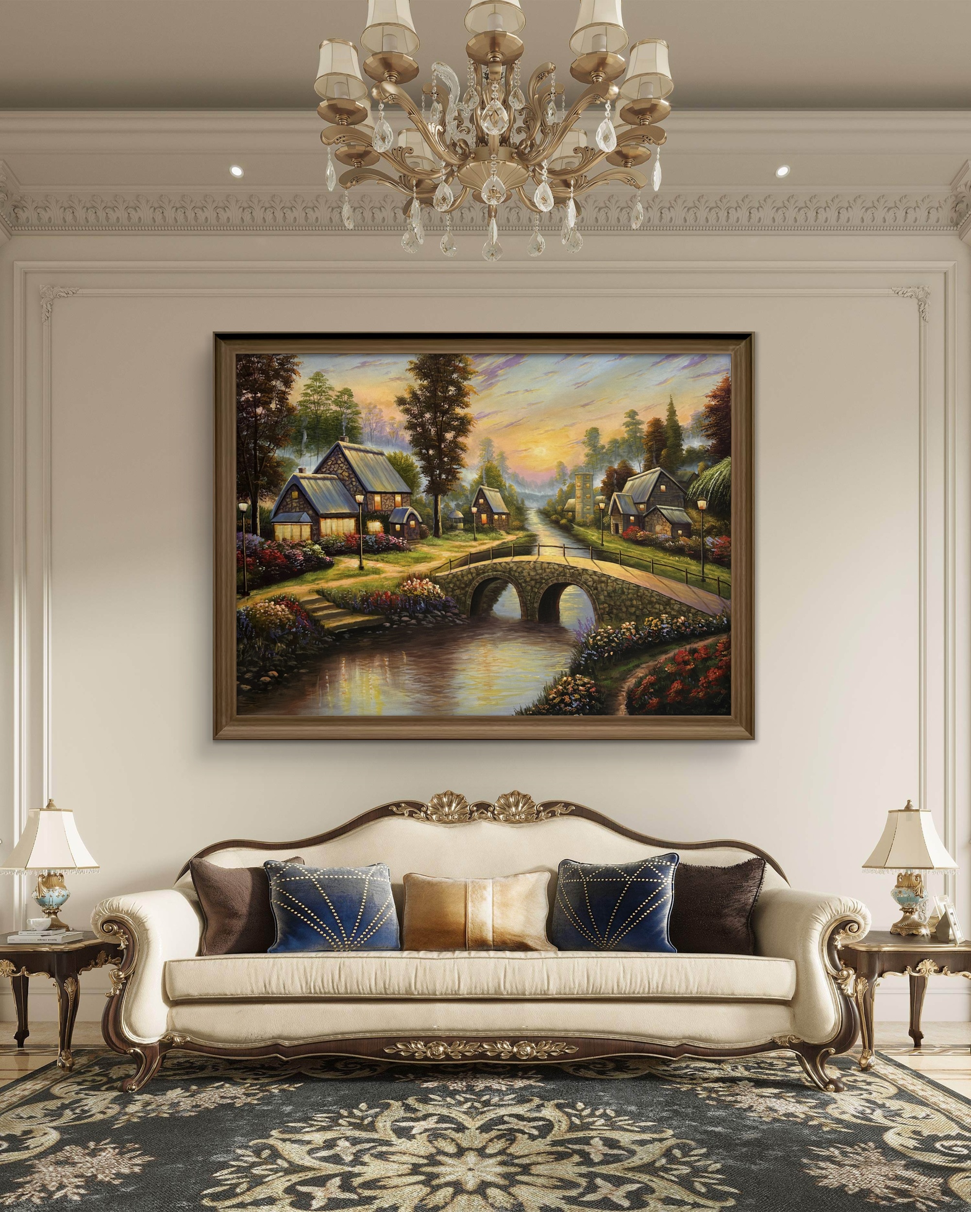 Twilight Village Acrylic Landscape Painting