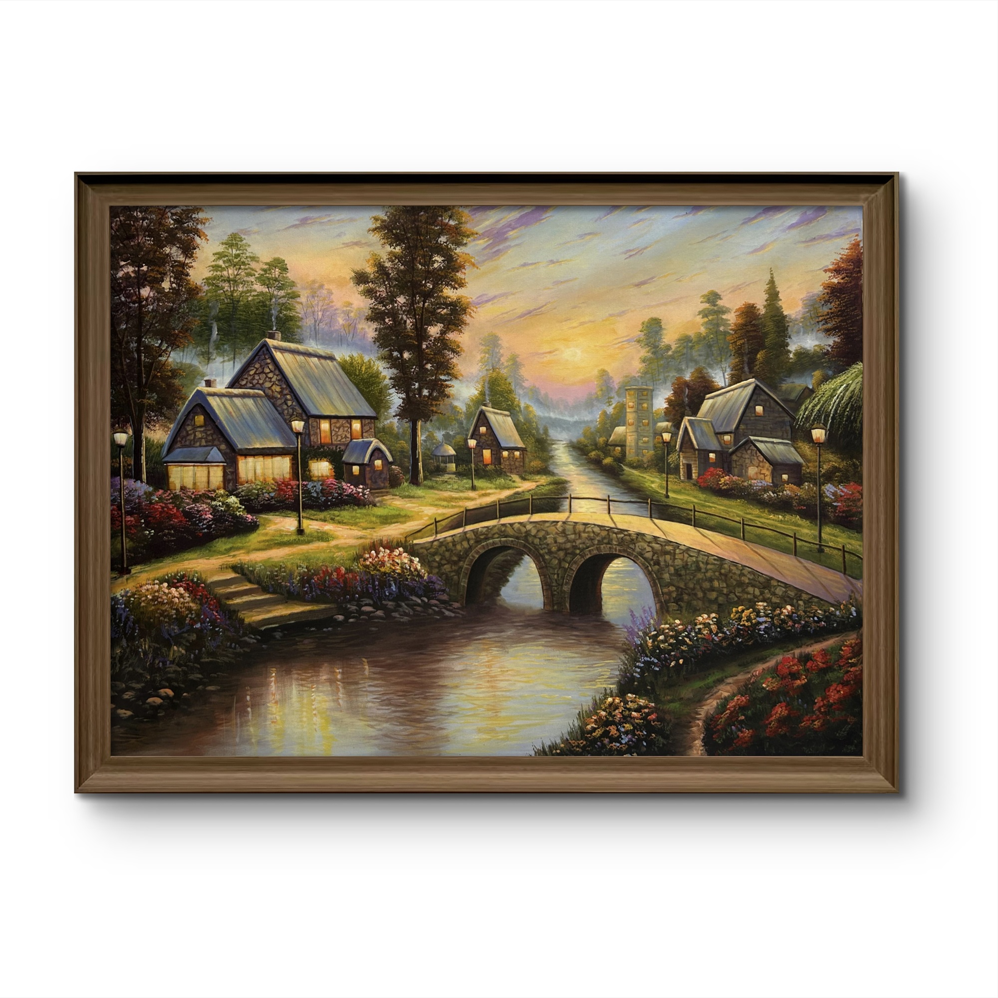 Twilight Village Acrylic Landscape Painting