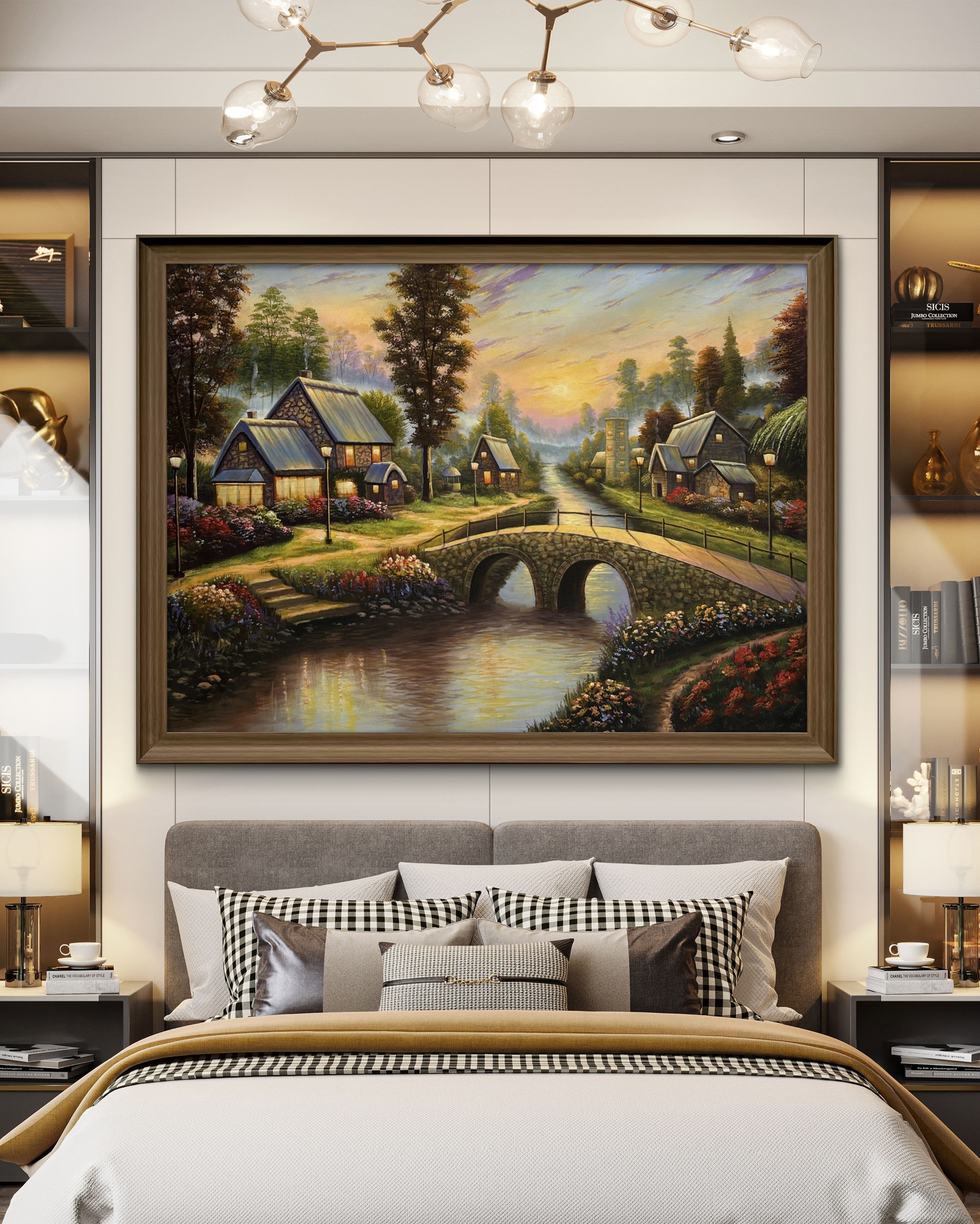 Twilight Village Acrylic Landscape Painting