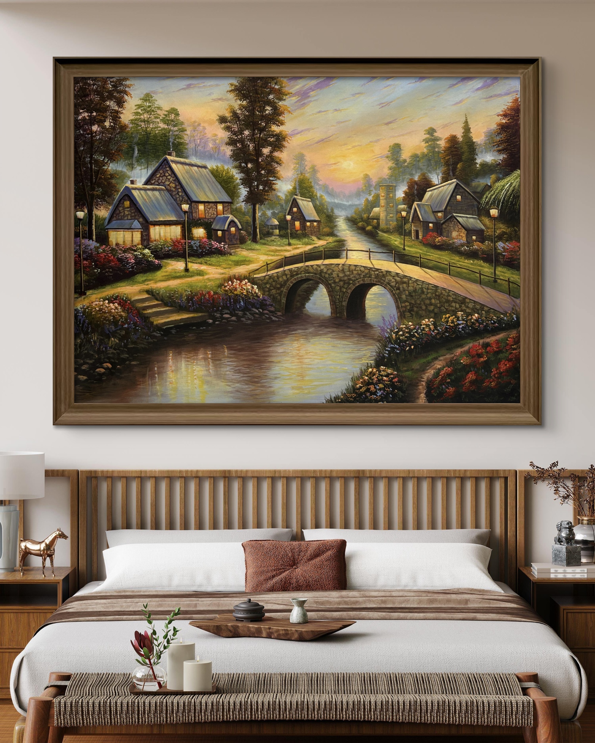 Twilight Village Acrylic Landscape Painting