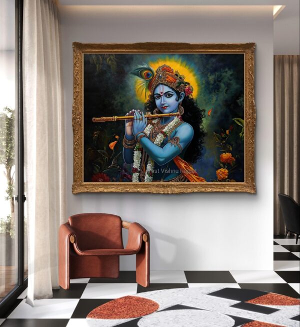 Divine Melody of Krishna Oil Painting