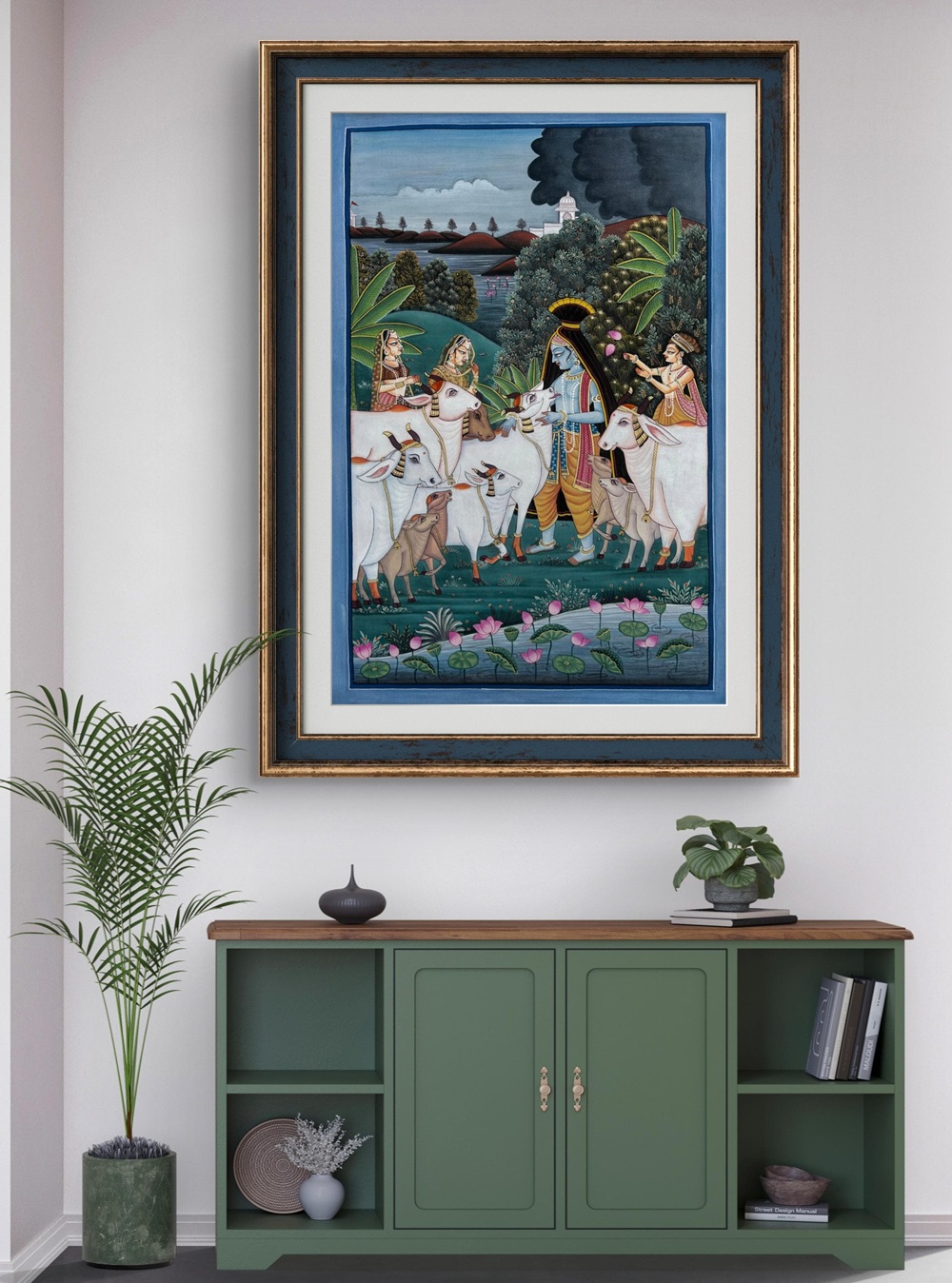 Krishna Among the Cows Natural Colour Painting