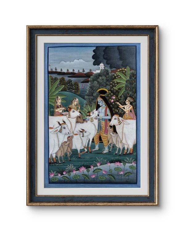 Krishna Among the Cows Natural Colour Painting
