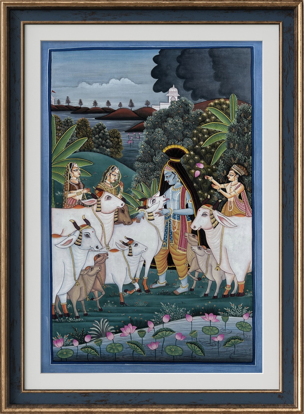 Krishna Among the Cows Natural Colour Painting
