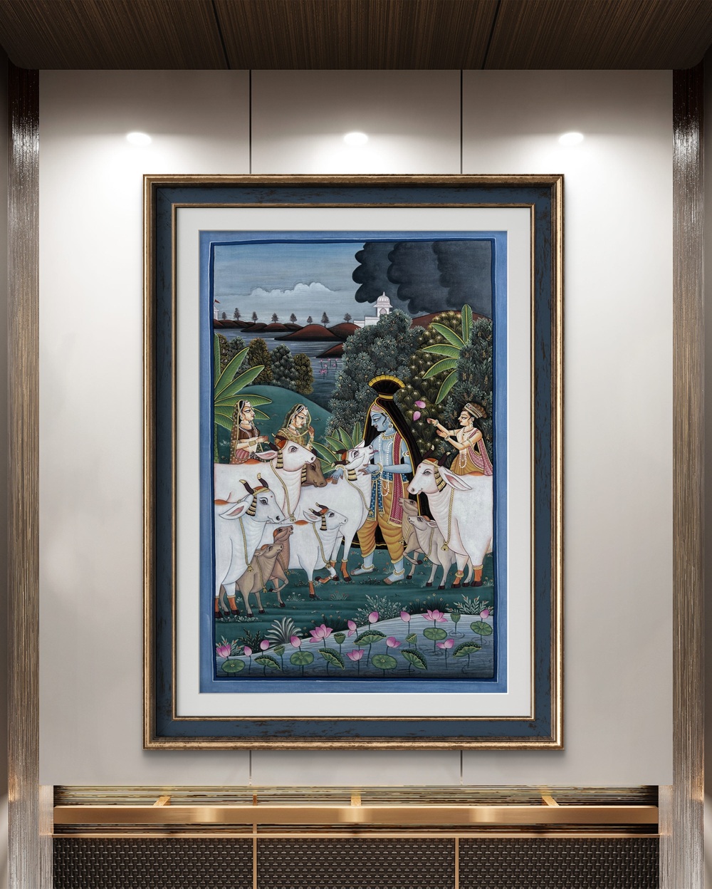 Krishna Among the Cows Natural Colour Painting