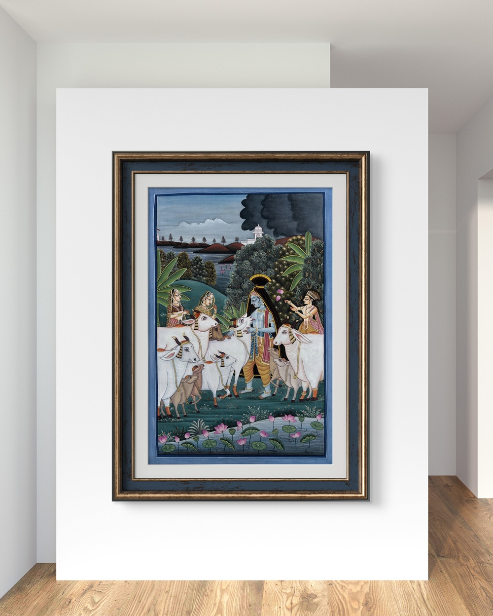 Krishna Among the Cows Natural Colour Painting