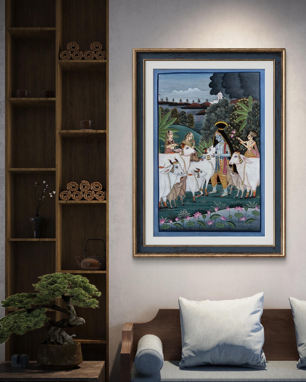 Krishna Among the Cows Natural Colour Painting