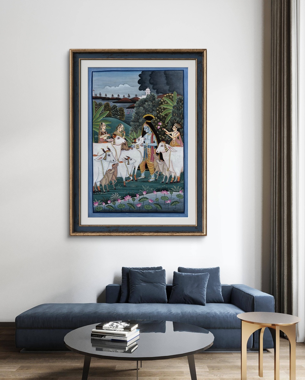 Krishna Among the Cows Natural Colour Painting