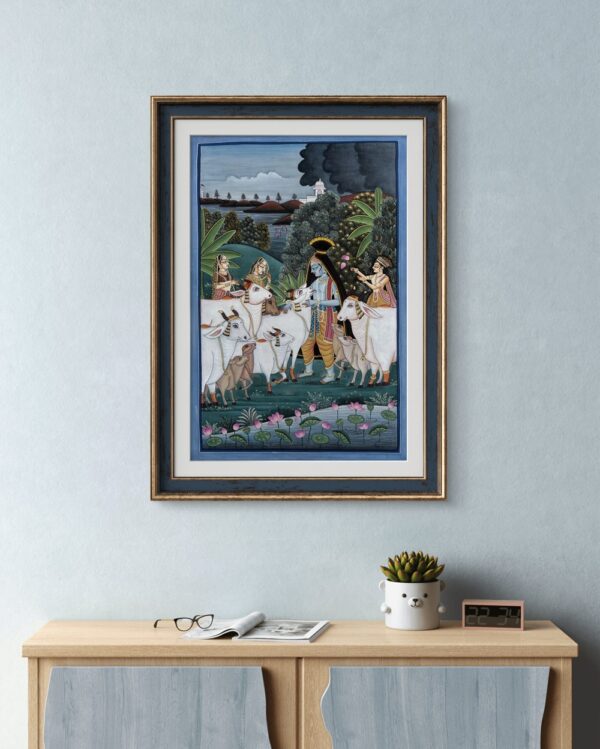 Krishna Among the Cows Natural Colour Painting