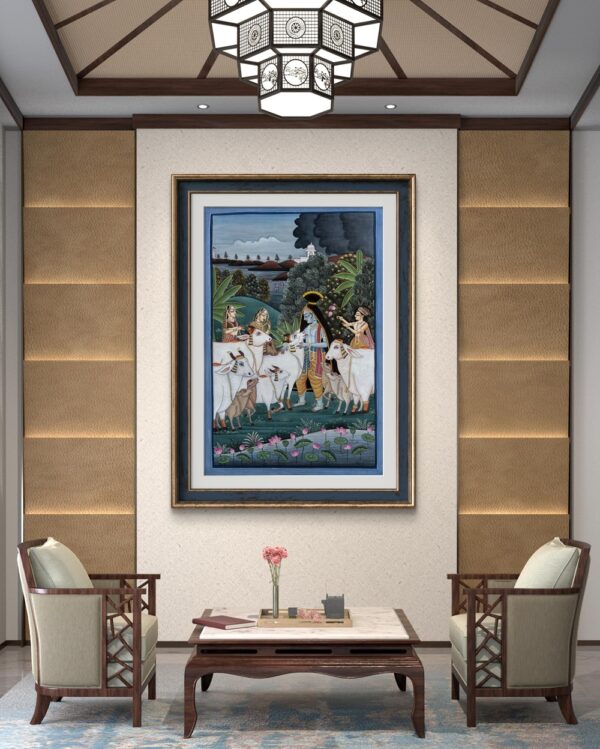 Krishna Among the Cows Natural Colour Painting