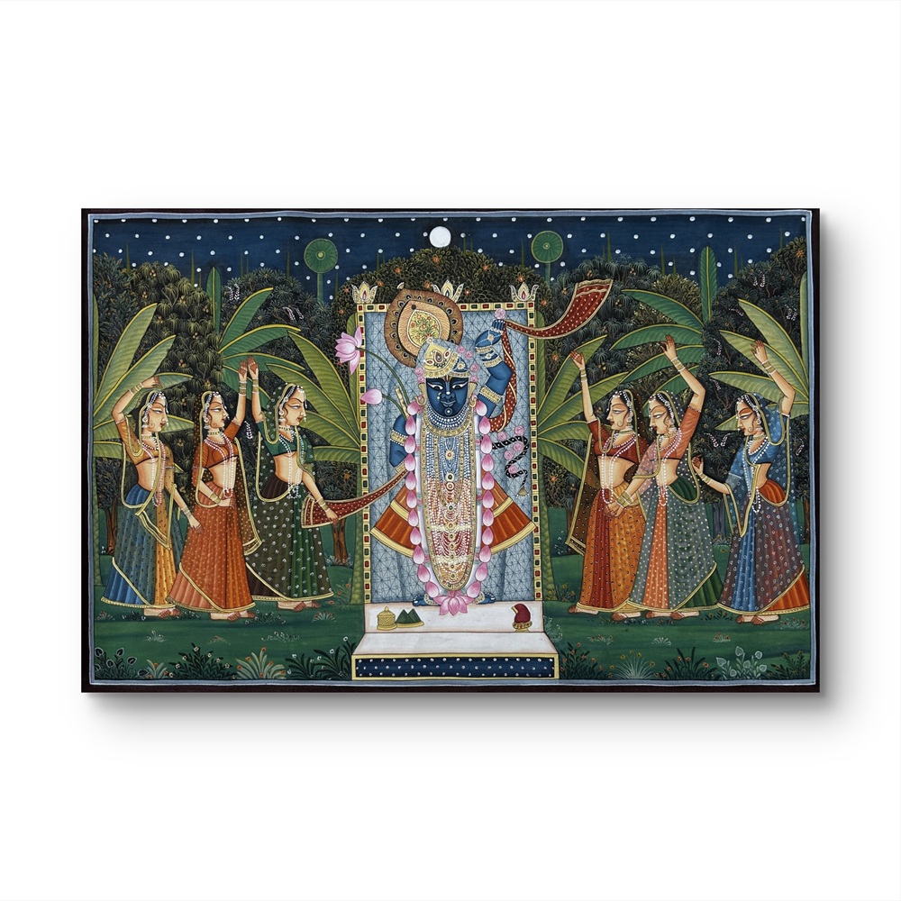 Moonlit Devotion of Shrinathji Natural Colour Painting Moonlit Devotion of Shrinathji Natural Colour Painting