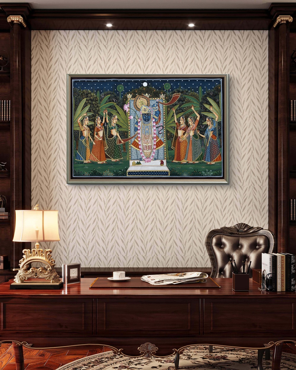 Moonlit Devotion of Shrinathji Natural Colour Painting Moonlit Devotion of Shrinathji Natural Colour Painting