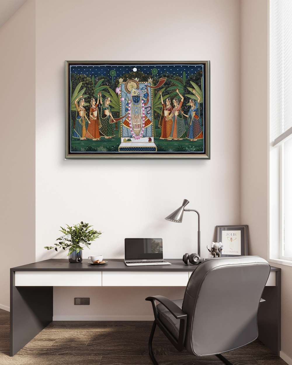 Moonlit Devotion of Shrinathji Natural Colour Painting Moonlit Devotion of Shrinathji Natural Colour Painting