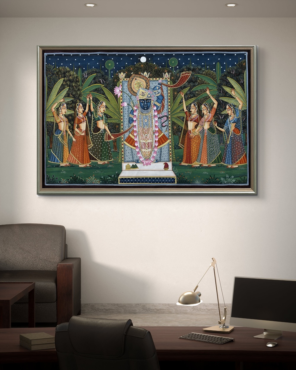 Moonlit Devotion of Shrinathji Natural Colour Painting Moonlit Devotion of Shrinathji Natural Colour Painting