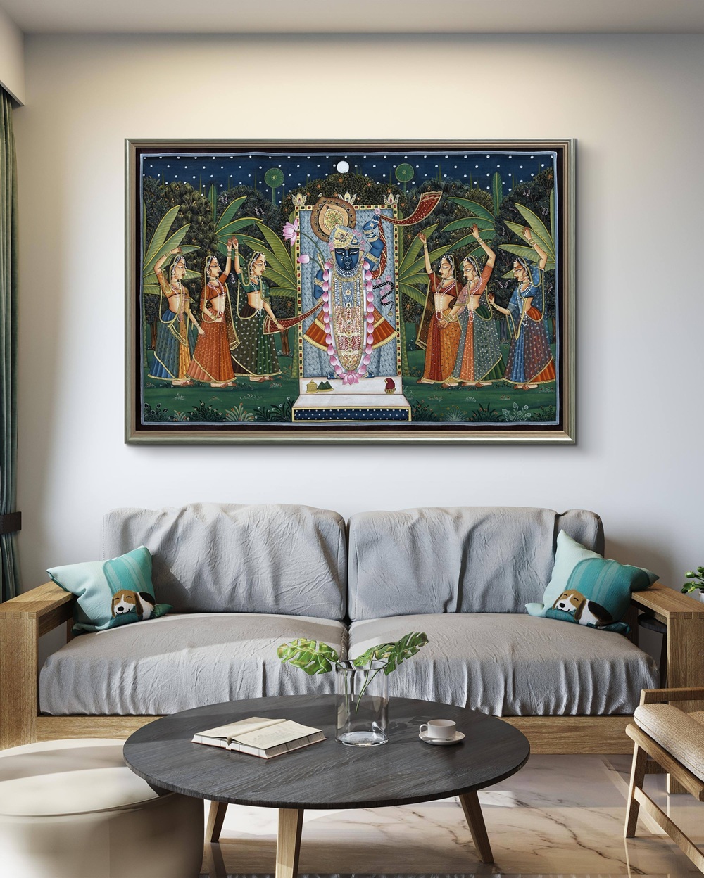 Moonlit Devotion of Shrinathji Natural Colour Painting Moonlit Devotion of Shrinathji Natural Colour Painting