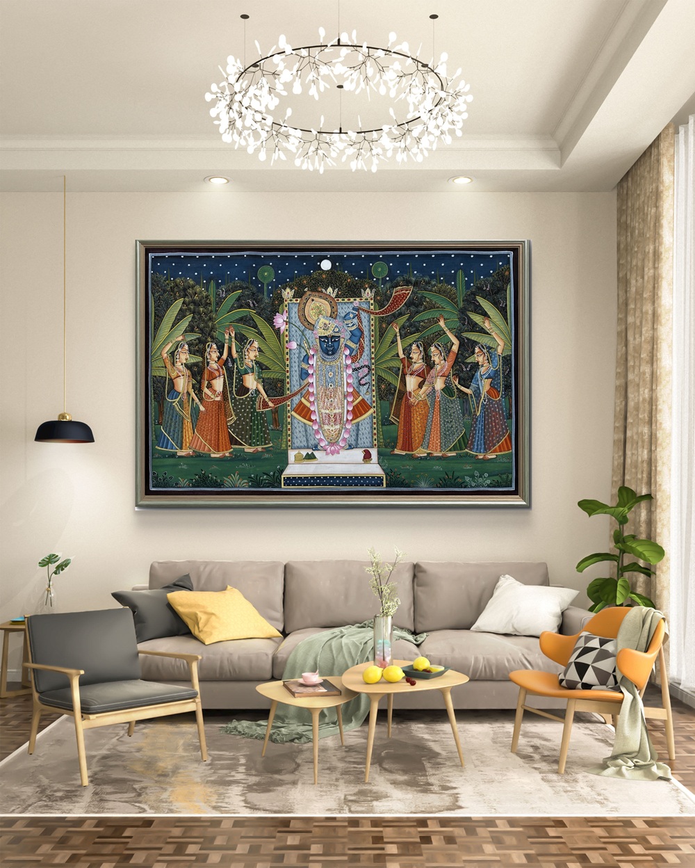 Moonlit Devotion of Shrinathji Natural Colour Painting Moonlit Devotion of Shrinathji Natural Colour Painting