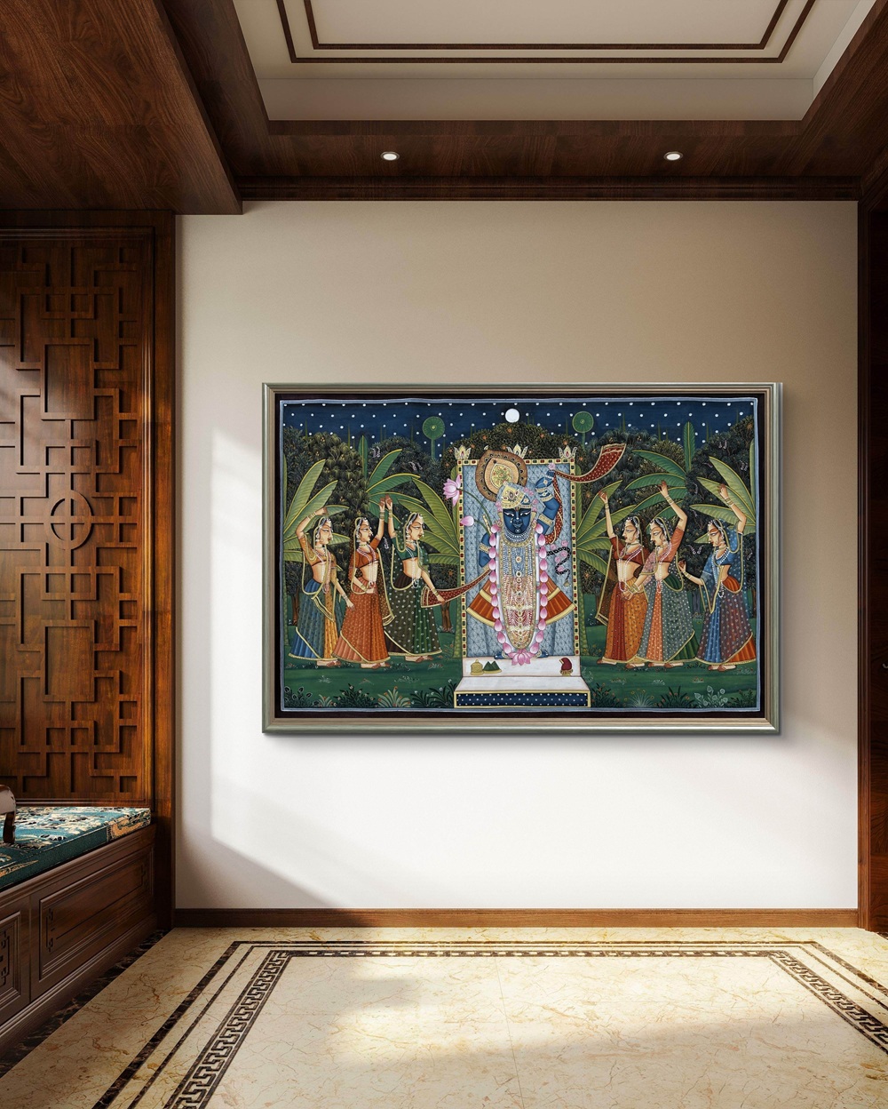 Moonlit Devotion of Shrinathji Natural Colour Painting Moonlit Devotion of Shrinathji Natural Colour Painting