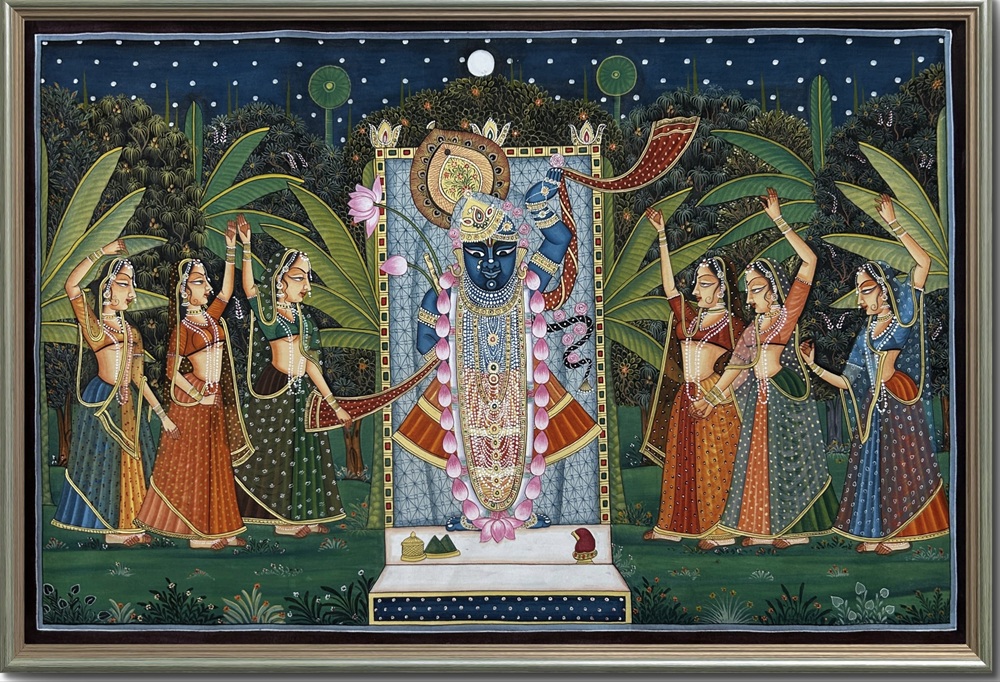 Moonlit Devotion of Shrinathji Natural Colour Painting Moonlit Devotion of Shrinathji Natural Colour Painting