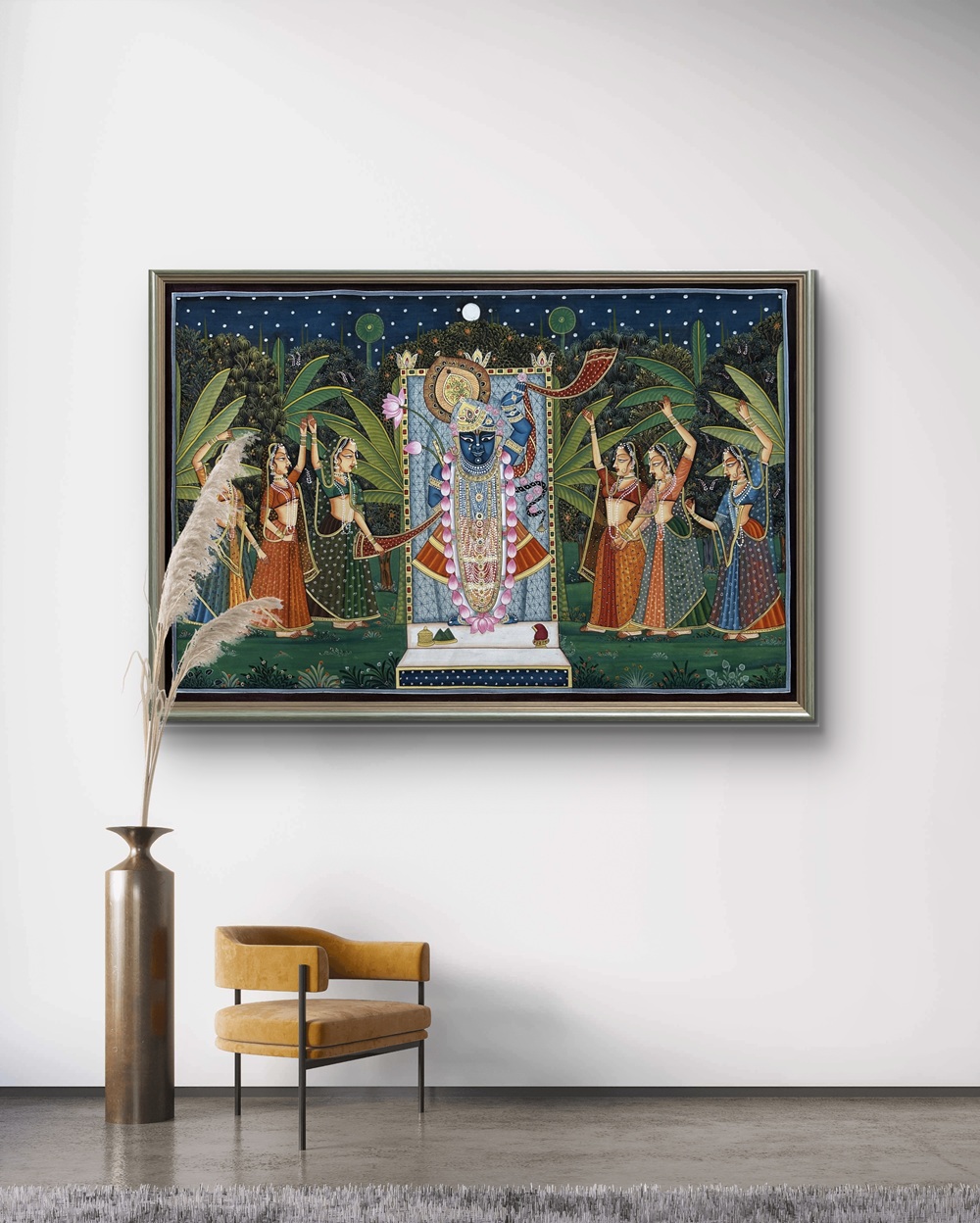 Moonlit Devotion of Shrinathji Natural Colour Painting Moonlit Devotion of Shrinathji Natural Colour Painting