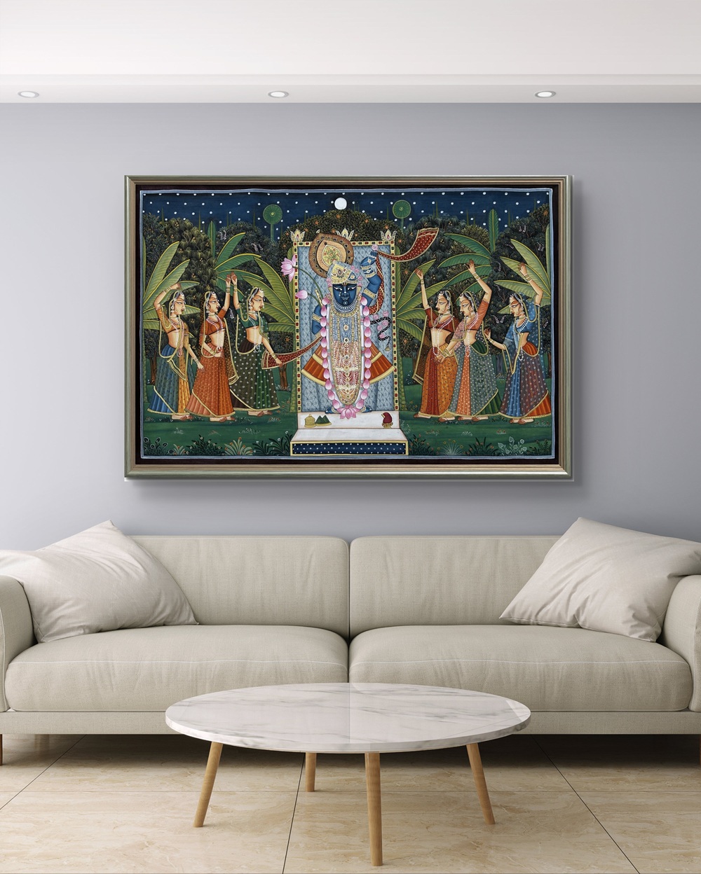 Moonlit Devotion of Shrinathji Natural Colour Painting Moonlit Devotion of Shrinathji Natural Colour Painting